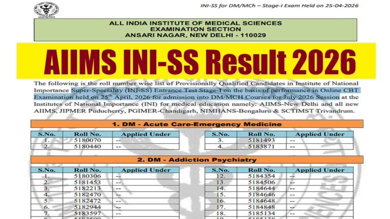 AIIMS INI SS July 2026 Stage 1 Result scorecard preview