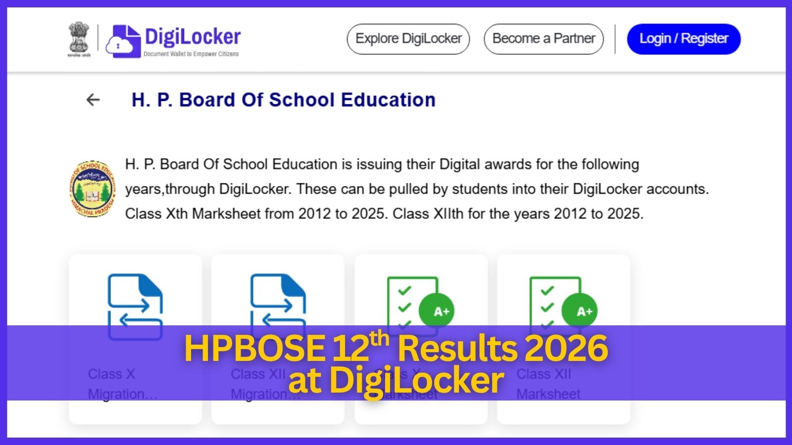 HPBOSE 12th Result 2026 Roll Number hpbose.org DigiLocker marksheet