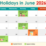 June 2026 Calendar Holidays India full list with festivals and bank holidays