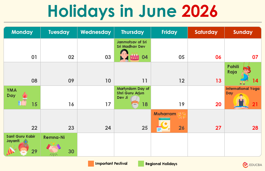 June 2026 Calendar Holidays India full list with festivals and bank holidays