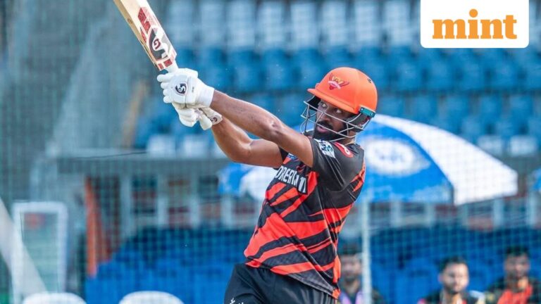 Smaran Ravichandran SRH Debut May 2026 - Karnataka batter in SRH orange jersey at Rajiv Gandhi Stadium