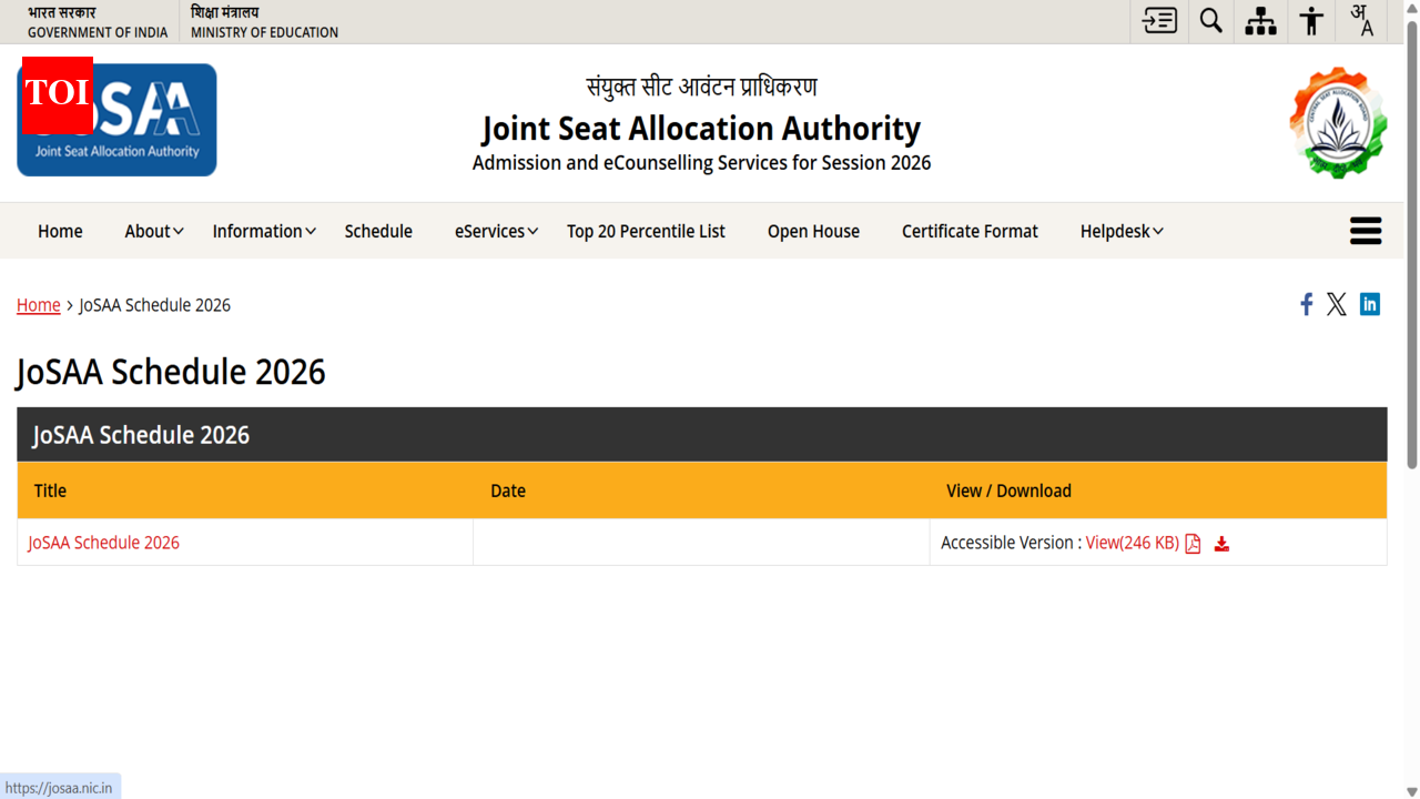 JoSAA 2026 Seat Allotment Date counselling schedule